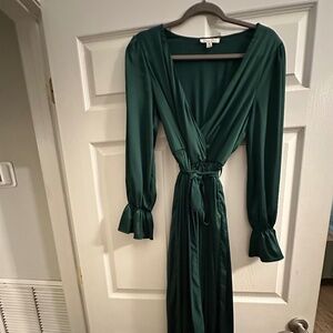 Emerald Green Satin Dress